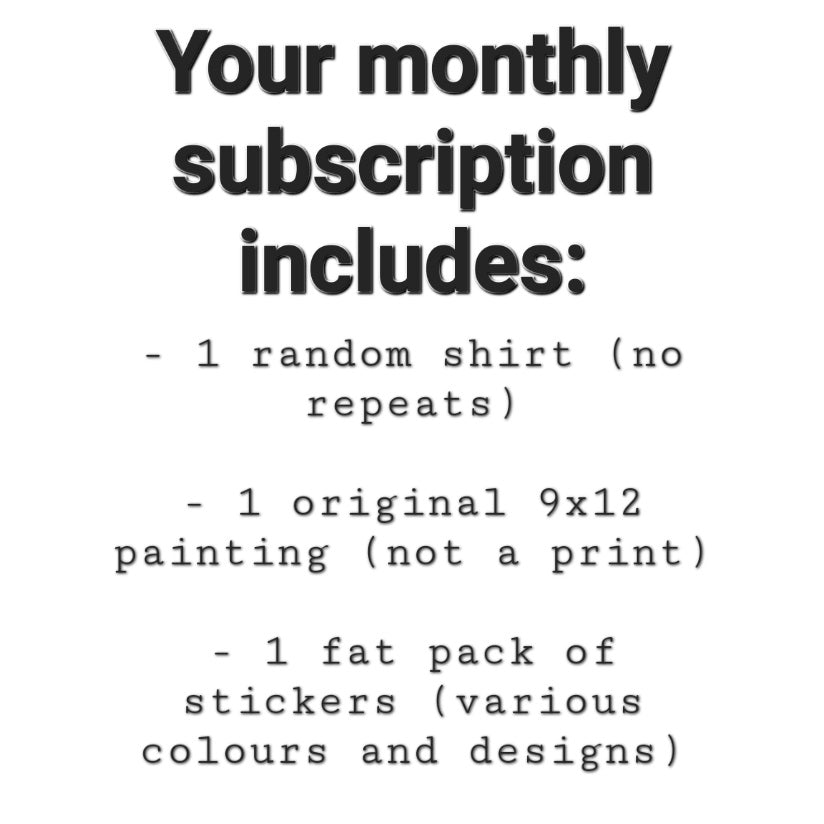 A painting, a shirt, and a fat sticker pack combo