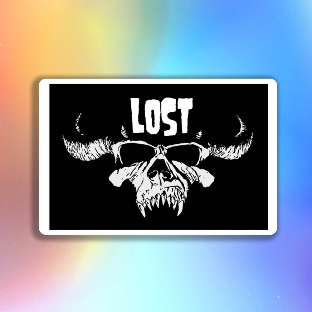 The Danzig thermal sticker by LOST. Black and white design featuring the Danzig skull with the text LOST.