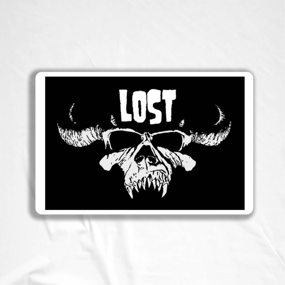 The Danzig thermal sticker by LOST. Black and white design featuring the Danzig skull with the text LOST.