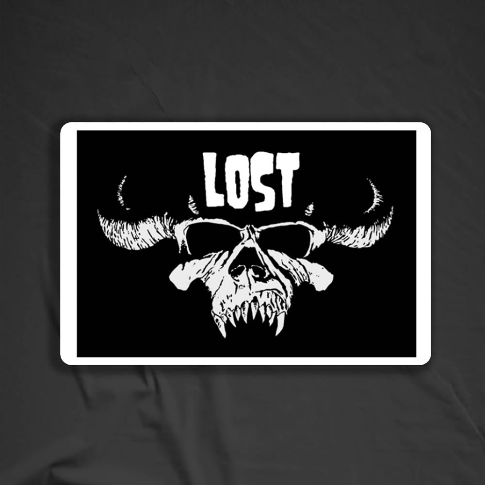 The Danzig thermal sticker by LOST. Black and white design featuring the Danzig skull with the text LOST.