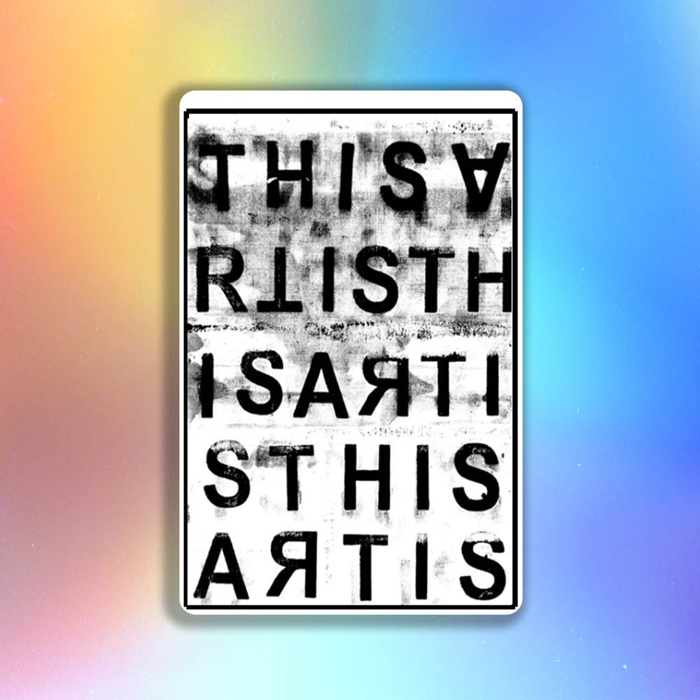 Is This Art sticker by LOST. Black and white design featuring the repeating letters asking the question - is this art? 