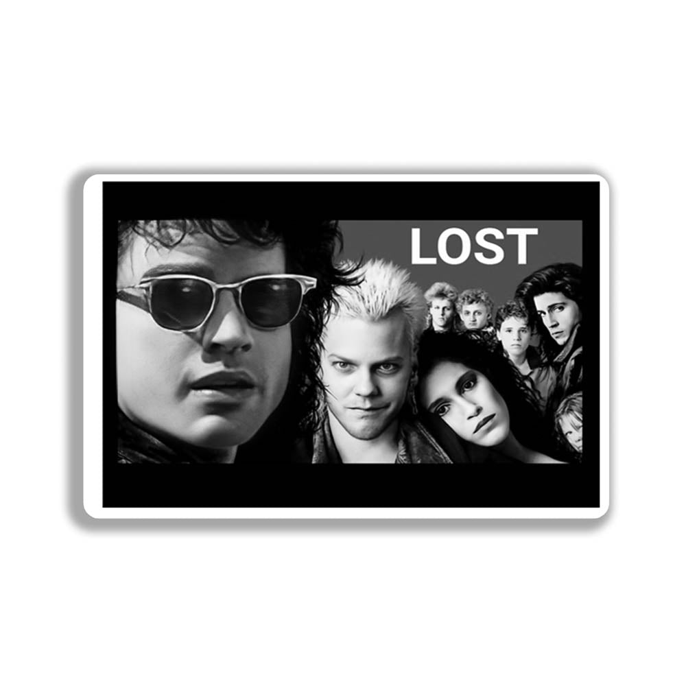 The Lost Boys sticker by LOST. Black and white design featuring an image from the movie- The Lost Boys. The good one. Not the remake.