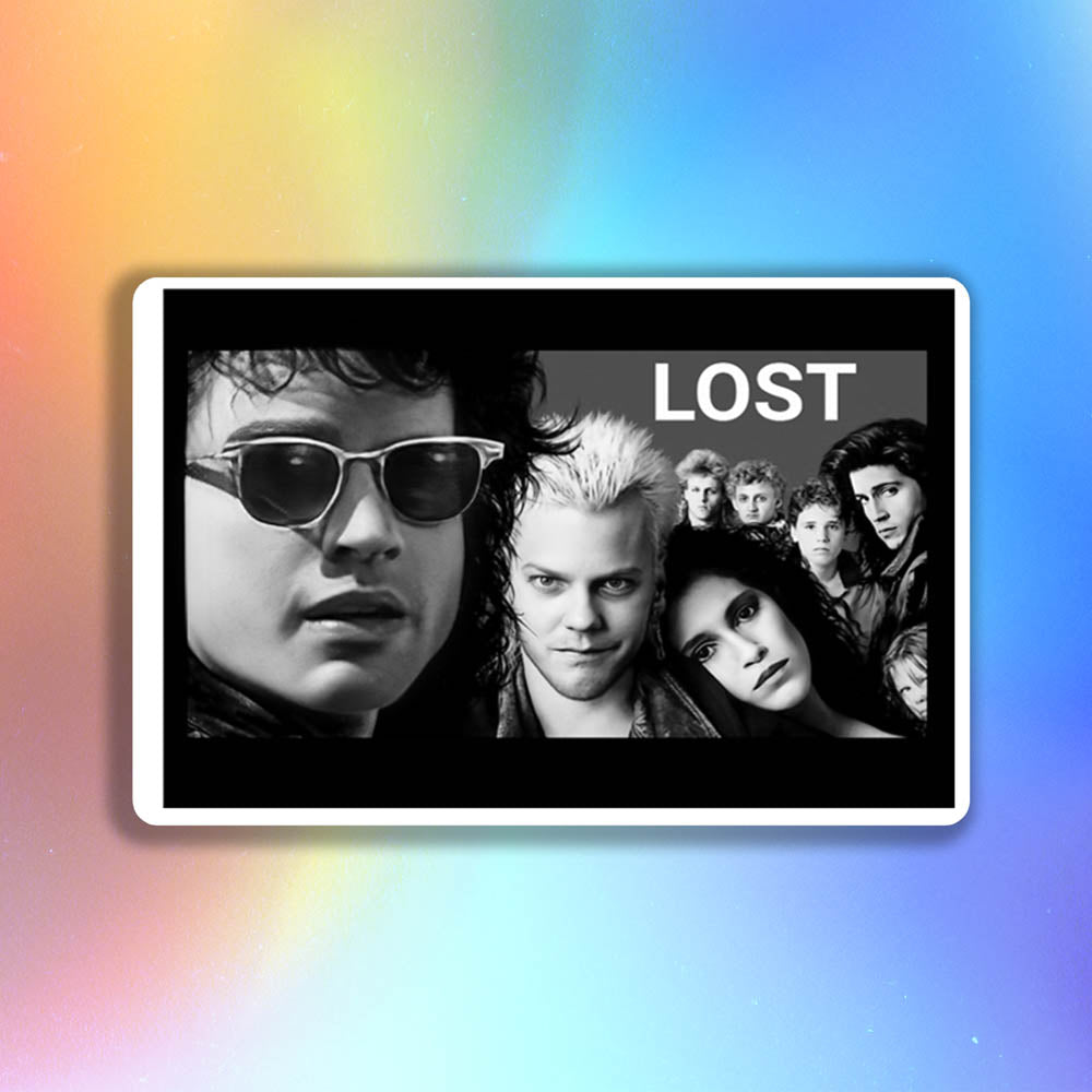 The Lost Boys sticker by LOST. Black and white design featuring an image from the movie- The Lost Boys. The good one. Not the remake.