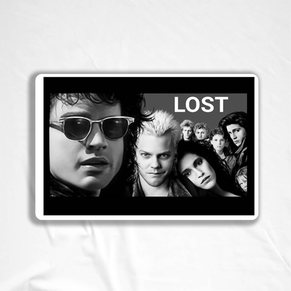 The Lost Boys sticker by LOST. Black and white design featuring an image from the movie- The Lost Boys. The good one. Not the remake.