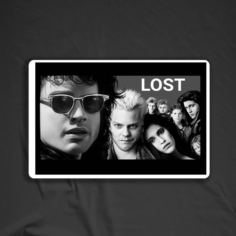 The Lost Boys sticker by LOST. Black and white design featuring an image from the movie- The Lost Boys. The good one. Not the remake.