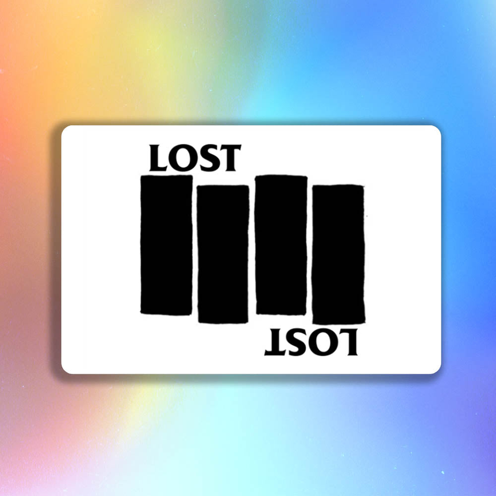 The Lost Flag sticker by LOST. Black and white design the quadruple bar logo with the word LOST.