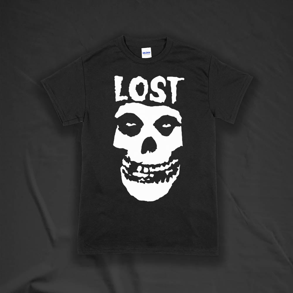 The Lost Crimson Ghost t-shirt. A Bold white skull screen printed and displayed on a black shirt. A classic design upgraded by Lost Streetwear.