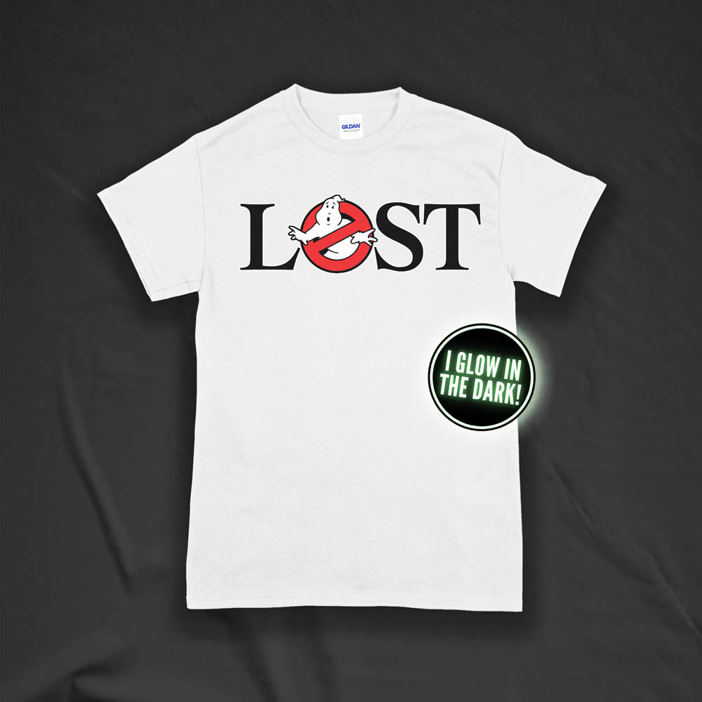 Who ya gonna call? Lostbusters! Screen printed design with a glow in the dark ghost.