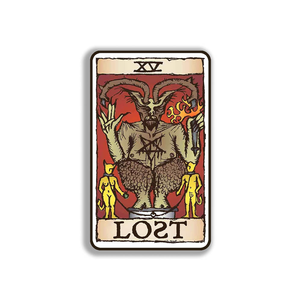 The Devil Graffiti Sticker by LOST. Featuring the Devil tarot card design rebranded as part of the LOST Tarot deck. The sticker is displayed against a solid white background.