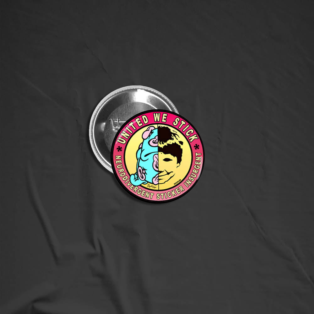 A custom pinback button made by reilly9578. The colorful button is set against a contrasting black background.